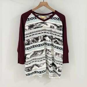 Free Planet Men’s Raglan Sleeve Tee Burgundy Size Large